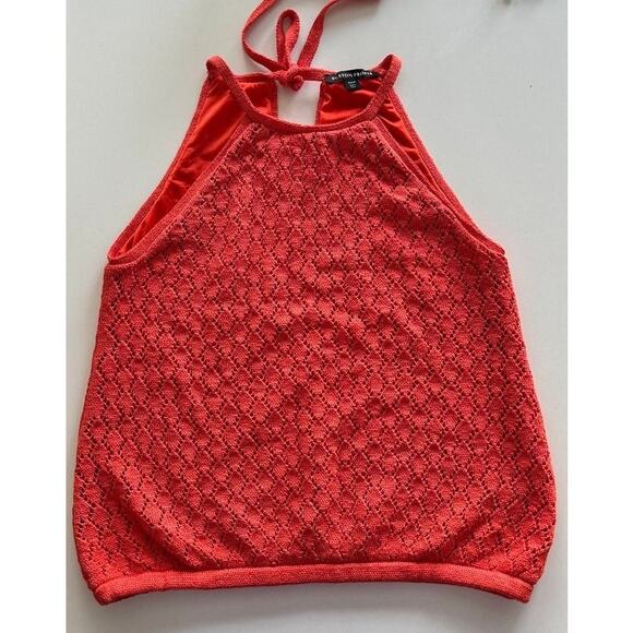 Boston Proper Coral Crochet Halter Top Size M Lined - Picture 11 of 16